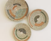 Set of 3 rattan wall basket decor, african woven basket set, bohemian wall decor, wall decor boho style