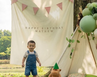 Personalised Birthday Name Flag, Birthday Banner, Custom Birthday Banner, Fabric Sign, Fabric Birtday Sign,  linen Birthday Boho banner
