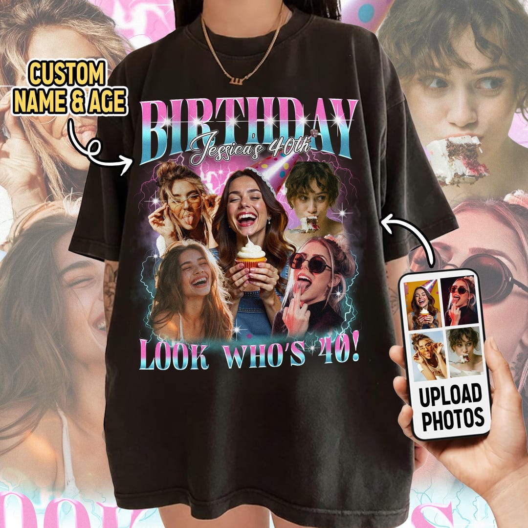 Custom Graphic Photo Vintage Custom 40th 50th Birthday Bootleg Shirt, Personalized Photo T
