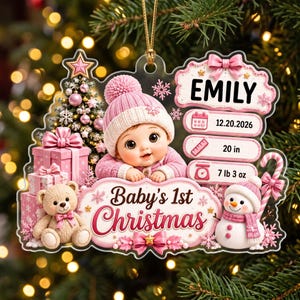 Personalized Baby's First Christmas Ornament, Baby's 1st Xmas 2D Flat Ornament, Newborn Keepsake, New Baby Ornament Gift For New Parent