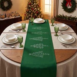 Personalized Scripted Christmas Tree Table Runner, Christmas Table Cloth, Christmas Table Runner, Custom Family Name Gift, Holiday Decor