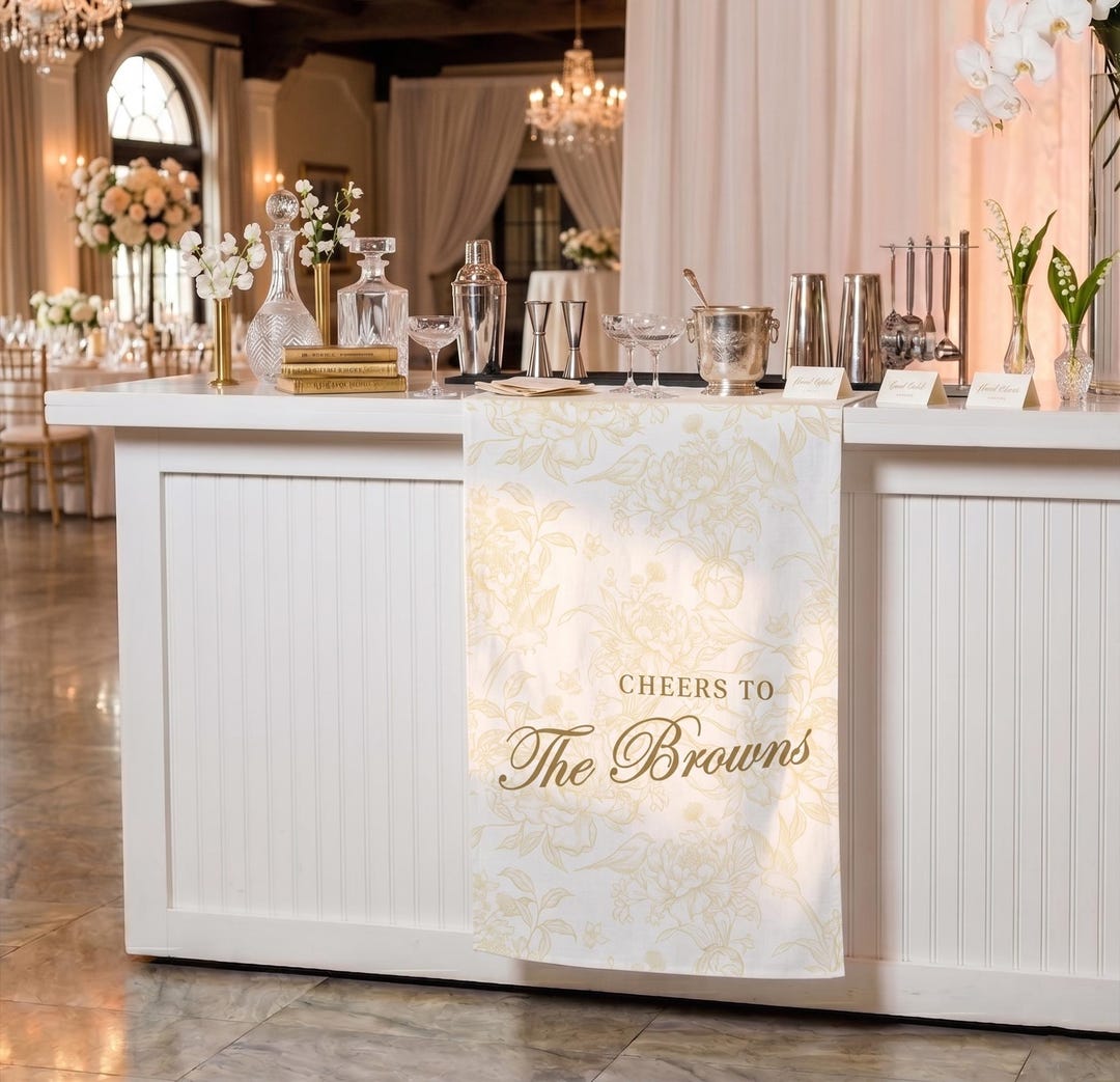 Personalized Linen striped bar or event Sign, name Wedding Welcome banner, Fabric Bar Menu Banner, Linen Cotton, Personalized Name Date sign - 20x63 inch