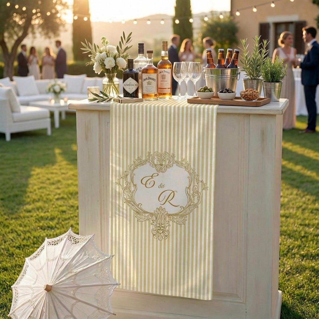Personalized Wedding Monogram Linen Striped Bar or Event Sign, Custom ...