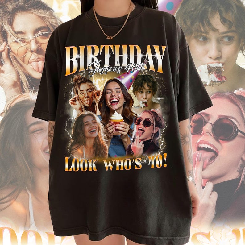 Aangepaste grafische foto vintage aangepaste 40e 50e verjaardag bootlegshirt, gepersonaliseerde foto T-shirt, grappig cadeau, verjaardagscadeau afbeelding 7