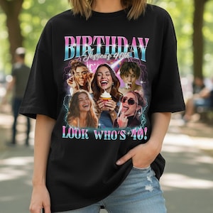Aangepaste grafische foto vintage aangepaste 40e 50e verjaardag bootlegshirt, gepersonaliseerde foto T-shirt, grappig cadeau, verjaardagscadeau afbeelding 3