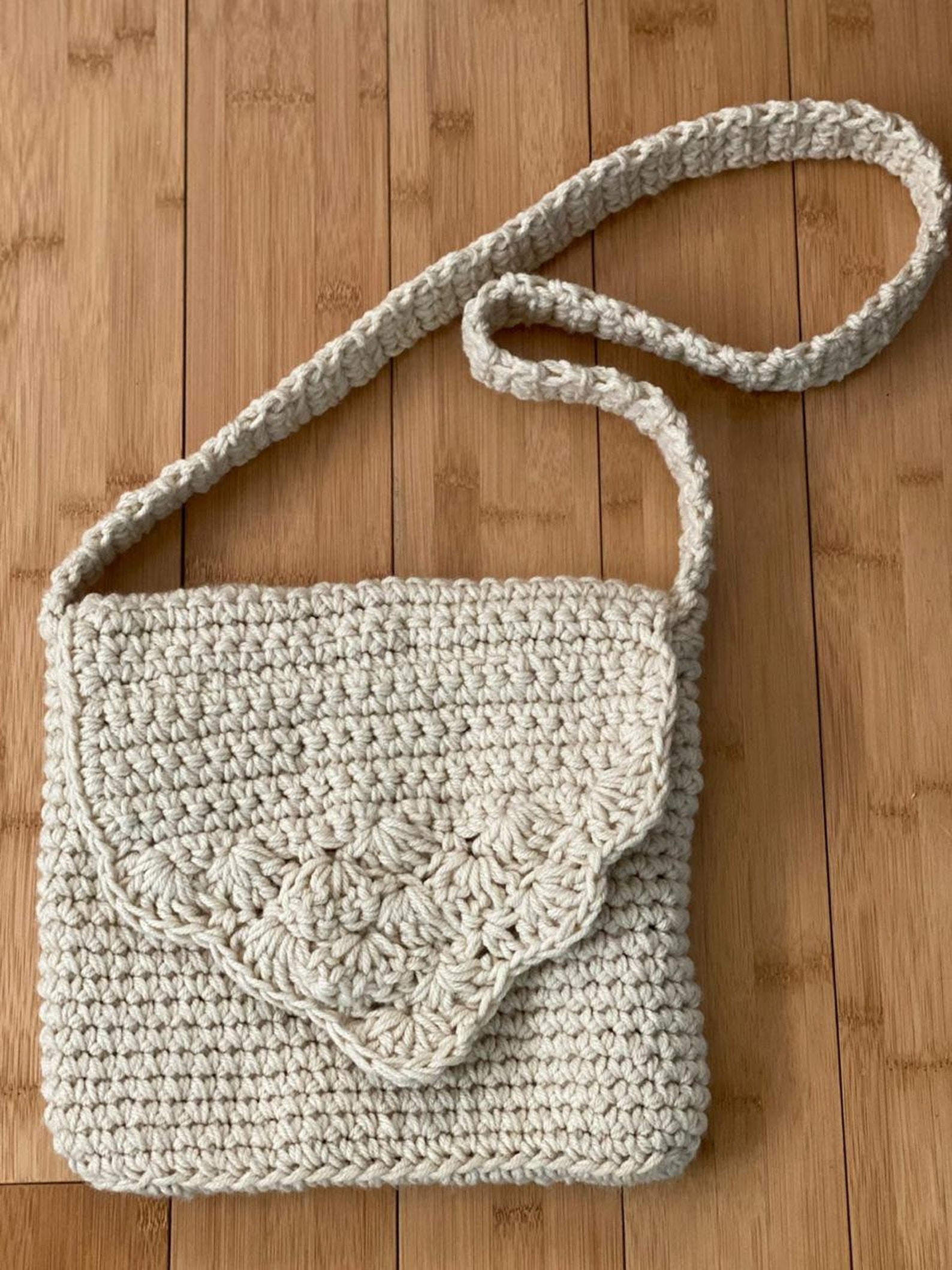 Boho Handmade Crochet Crossbody Handbag Beige romantic date | Etsy