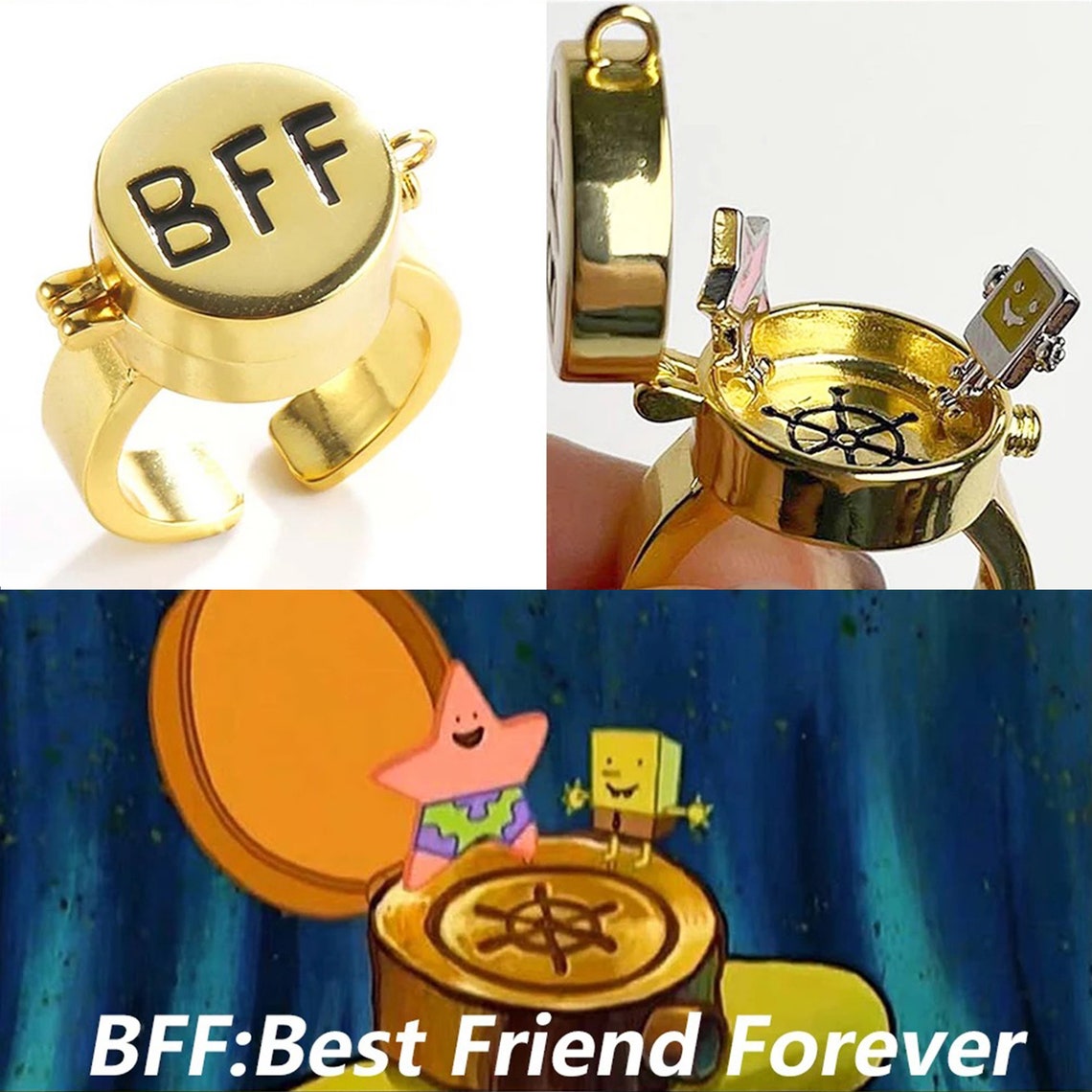 Cute Spongebob BFF Ring 2PSC Best Friends Ring Gifts Etsy
