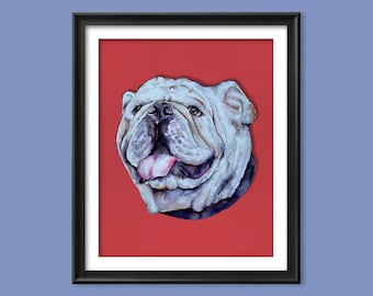 BULLDOGSMÅLNING/8”x10” Akvarellmålning/Inredning i studentrum/Konst från Aten, Georgia