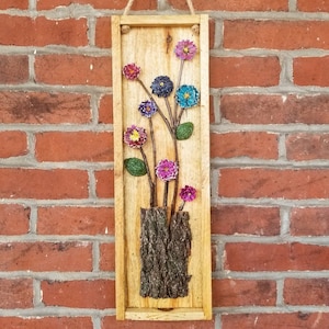 Beautiful Handmade Arrangements Pinecone Flower Art Framed in Reclaimed Wood #1