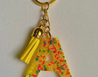 Resin Initial Keychain Yellow with Sprinkles