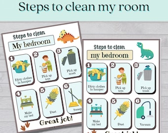 Clean My Room Chart for Children, green,  Printable | Steps to clean my room | Routine Cleaning Chart