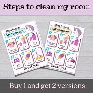 Maak mijn kamerschema schoon voor kinderen, roze, afdrukbaar | Stappen om mijn kamer schoon te maken | Routinematig schoonmaakschema