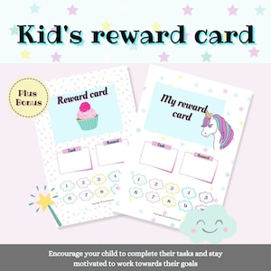Kids Reward Card, Beloningsgrafiek voor kinderen, Verantwoordelijkheidsgrafiek, Afdrukbare beloningssjabloon, Unicorn Chore Chart, Cup Cake Chore Chart, coupon