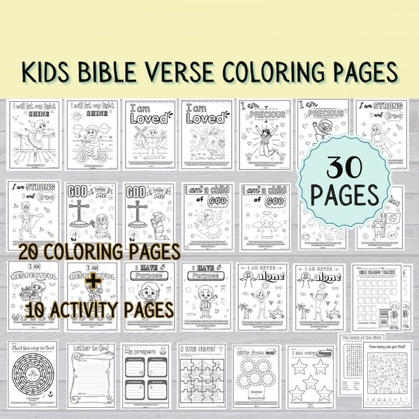 30 Bible Verse Coloring Pages  | Christian Kids Coloring Pages | Children's Bible Verse Coloring printable  |  Scripture Coloring Pages