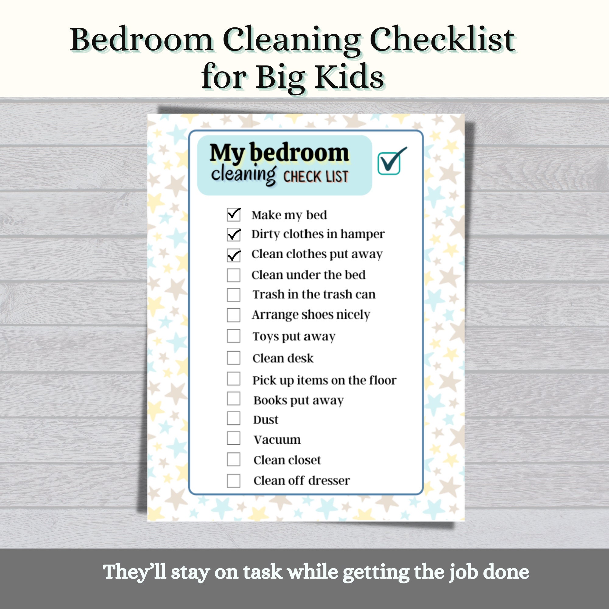 Kids Clean Room Checklist Bedroom Cleaning Checklist for Big Kids - Etsy