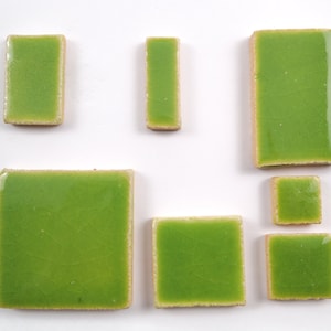 Lime Green Rectangles handmade ceramic tiles for mosaic design.