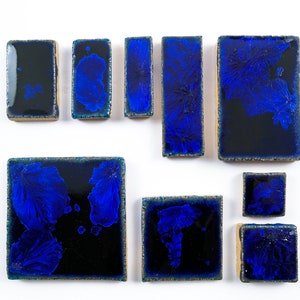 Midnight Blue Rectangles handmade ceramic tiles for mosaic design.