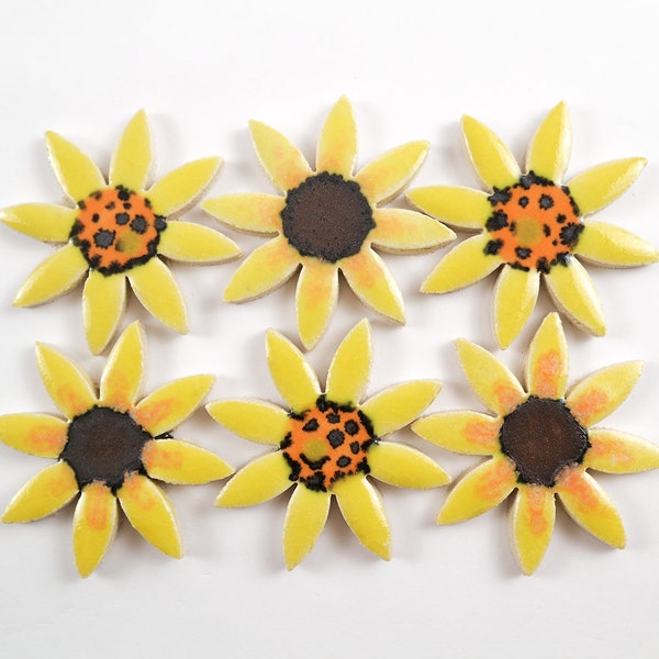 Assorted Sunflower handmade ceramic tiles for mosaic design.