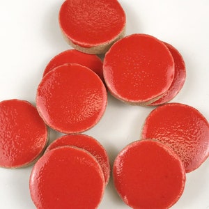 Mango Red Circles handmade ceramic tiles for mosaic design.
