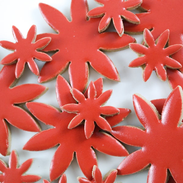 Lobster Red Sunflower handmade ceramic tiles for mosaic design.