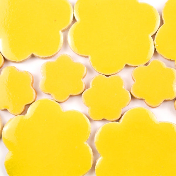 Sunshine Yellow Warhol Flowers handmade ceramic tiles for mosaic design.