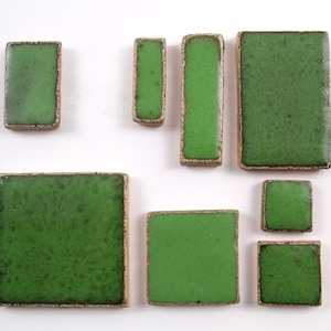 Victoria Green Rectangles handmade ceramic tiles for mosaic design.