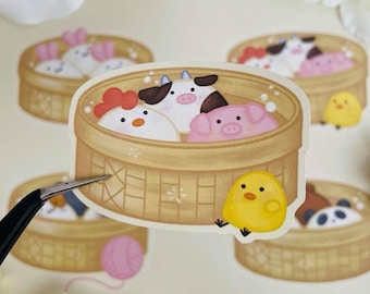 Farm Animals Steamed Buns Sticker | Cute Aesthetic, Clear Vinyl Sticker, Waterproof Sticker, Decal