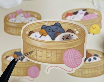 Cat Steamed Buns Sticker | Cute Aesthetic, Clear Vinyl Sticker, Waterproof Sticker, Decal