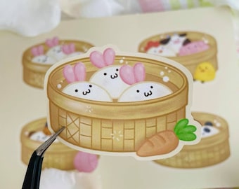 Bunny Rabbit Steamed Buns Sticker | Cute Aesthetic, Clear Vinyl Sticker, Waterproof Sticker, Decal