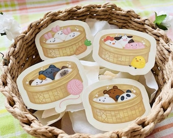 Animal Steamed Buns Sticker Set | Cute Aesthetic, Clear Vinyl Sticker, Waterproof Sticker, Decal