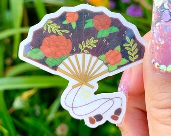 Rose Floral Fan Sticker | Cute Aesthetic, Clear Vinyl Sticker, Waterproof Sticker, Decal
