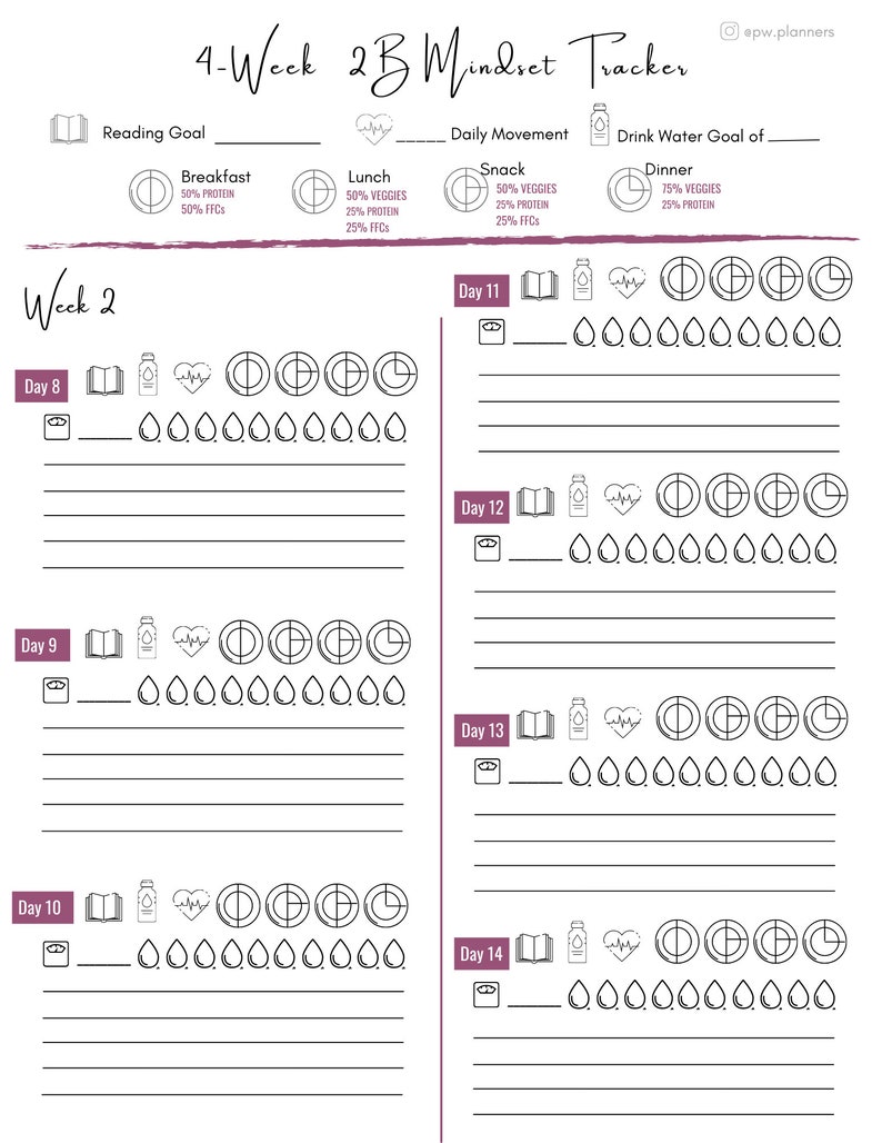 2B Mindset 4-week Wellness Tracker - Etsy