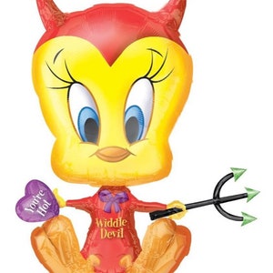 30” Tweety Devil Halloween balloon holding pitchfork super large foil balloon helium or air fill