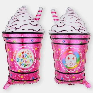 Approximately 31” by 18” frozen drink whipped cream angel Happy Birthday foil balloon