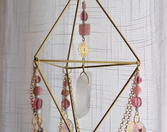 Crystal Suncatcher | Pink Butterfly | Clear Quartz Gems | Bohemian Witchy Spiritual