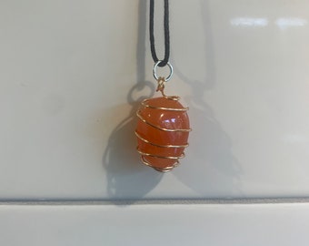 Carnelian Necklace: Gold Wire Wrapped Pendant, Handmade Jewelry