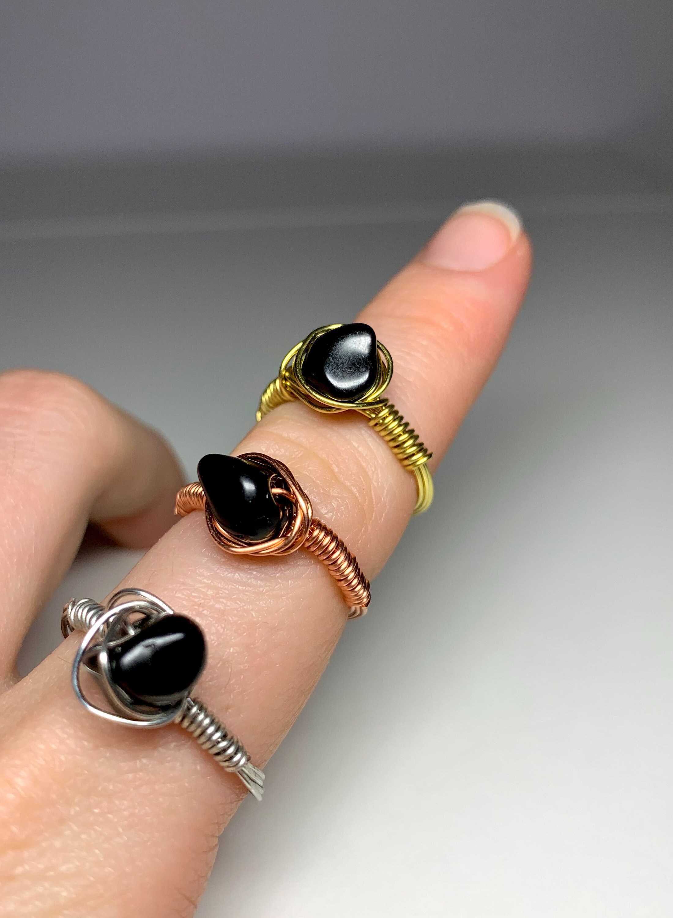 Obsidian Wire Rings - Etsy Australia