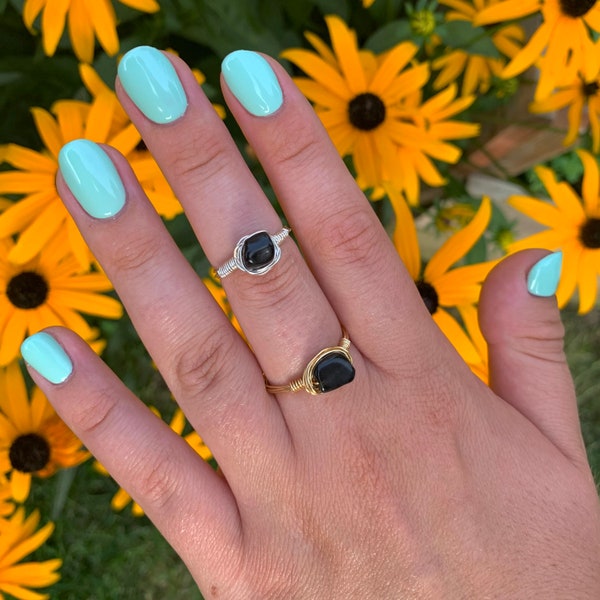 Obsidian Wire Rings