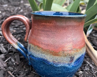 Blue and Copper Stoneware Mug