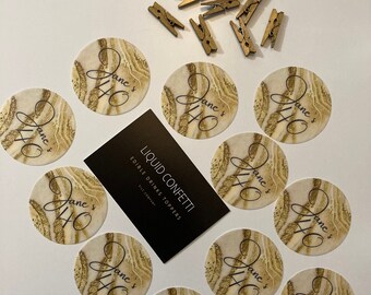 12  personalised cocktail drink toppers with matching pegs