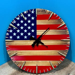 American Flag Clock,Rustic USA Clock,Patriotic Wall Clock,USA Flag Clock,America Wall Clock,American Hunting Gift,Patriotic Wall Decor