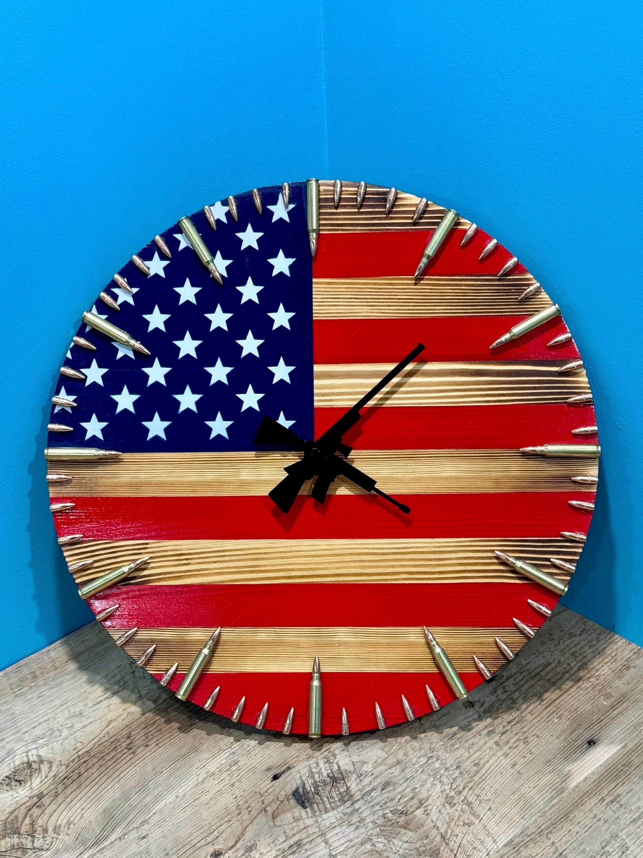American Flag Clock,rustic USA Clock,patriotic Wall Clock,usa Flag
