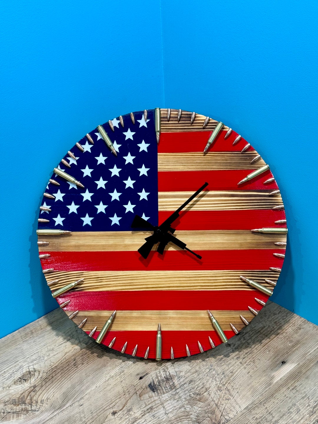 American Flag Clock,rustic USA Clock,patriotic Wall Clock,usa Flag