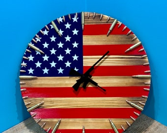 American Flag Clock,Rustic USA Clock,Patriotic Wall Clock,USA Flag Clock,America Wall Clock,American Hunting Gift,Patriotic Wall Decor