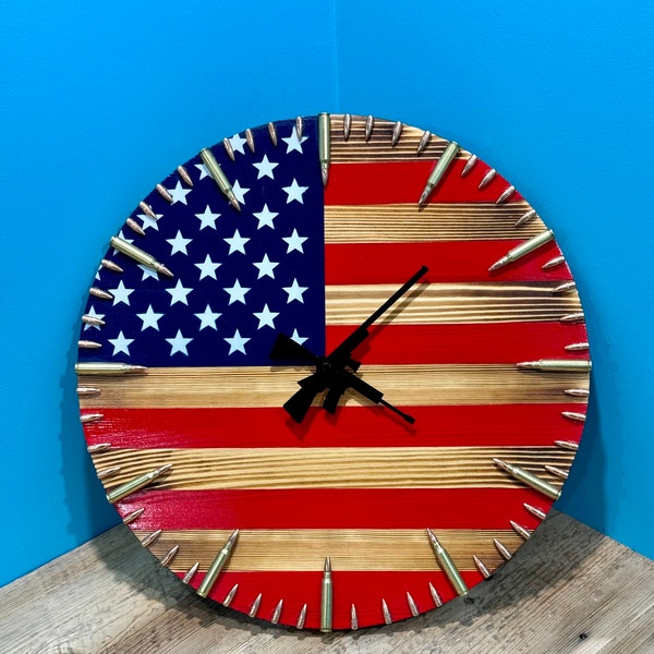 American Flag Clock,Rustic USA Clock,Patriotic Wall Clock,USA Flag Clock,America Wall Clock,American Hunting Gift,Patriotic Wall Decor