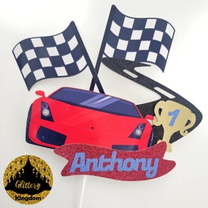 Car Racing Glitter Cake Topper with LED Lights