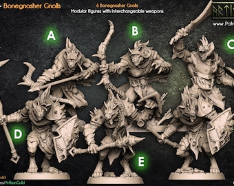 Bonegnasher Gnolls, Artisan Guild, 32 mm Scale, for Tabletop, Dungeons and Dragons, Frostgrave and RPG