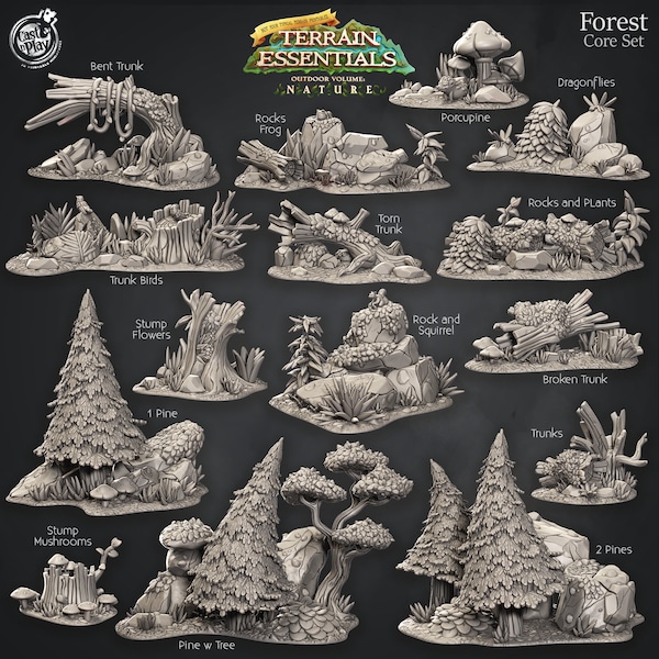 Forest Core Set, Scatter Terrain Essentials Cast N Play 32mm Scale Miniatures Tabletop DnD Frostgrave RPG Painting Collecting