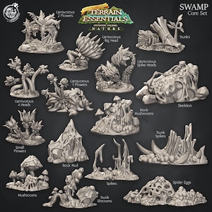 Swamp Terrain Set, Scatter Terrain Essentials Cast N Play 32 mm Scale Miniatures Tabletop DnD Frostgrave RPG Painting Collecting