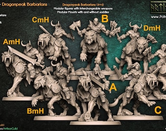 Smilodon Riders, Dragonpeak Barbarians, Artisan Guild, 32mm Scale, Tabletop, Dungeons and Dragons, Frostgrave and RPG